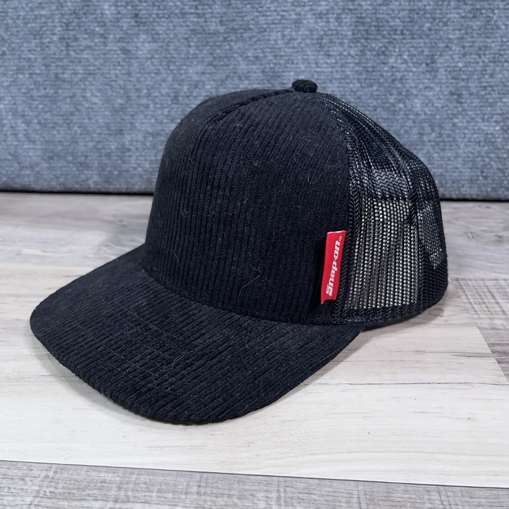 Snap-On Tools Black Corduroy Mesh Back Adjustable Trucker Baseball Hat Cap NWOT